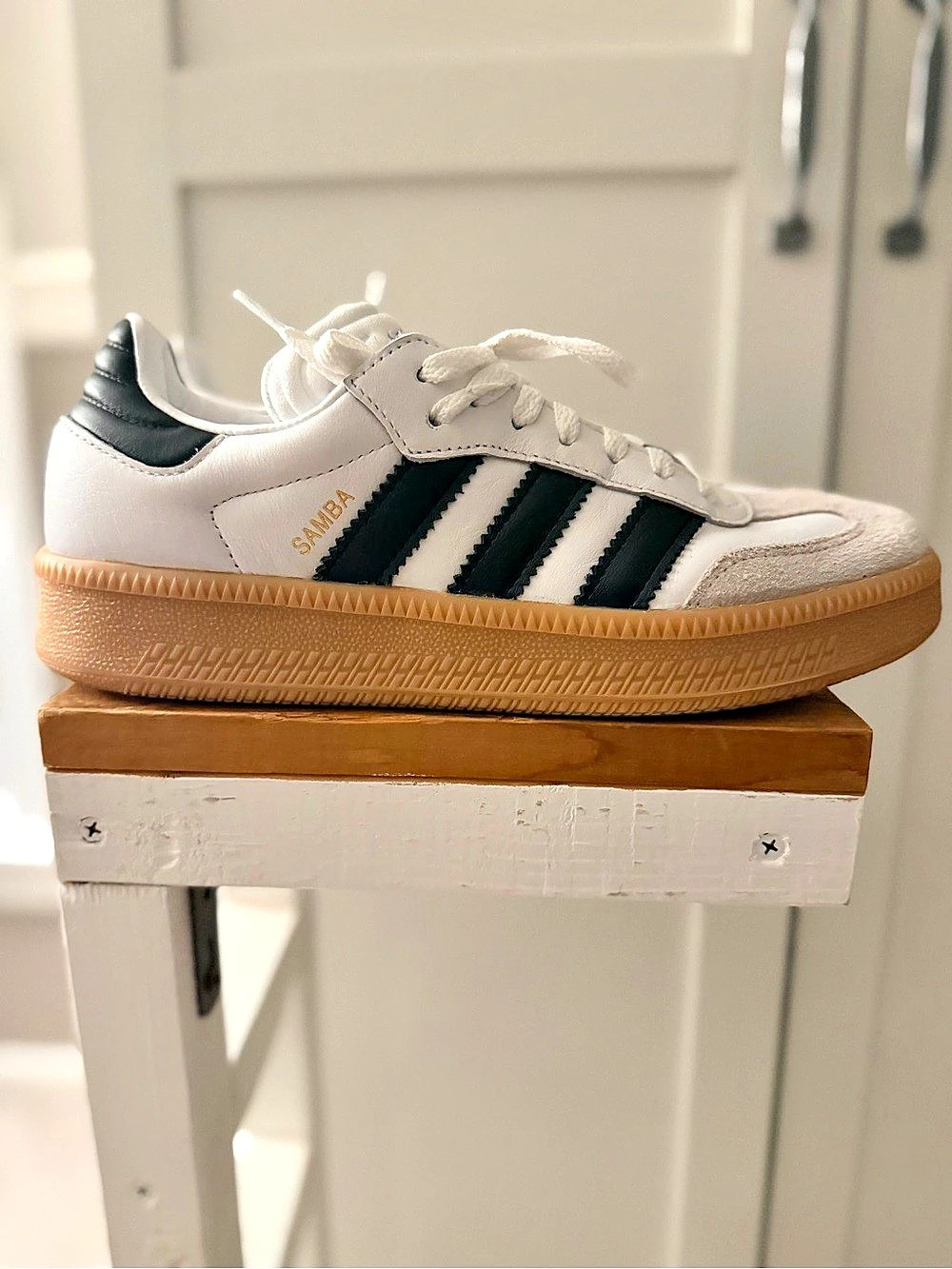 adidas Sambarose White Black Gum Platform Sneakers